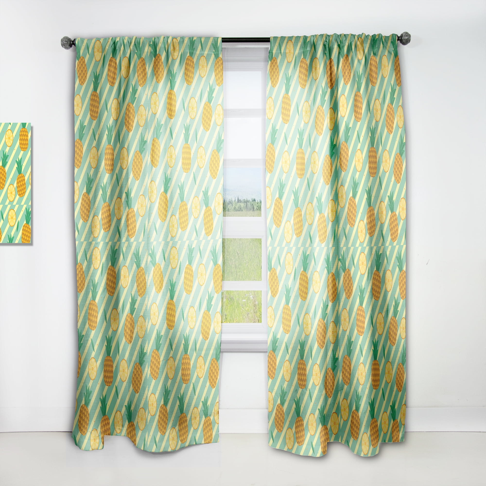 Designart 'Pineapple Summer Bliss Retro I' Mid-Century Modern Curtain Panel