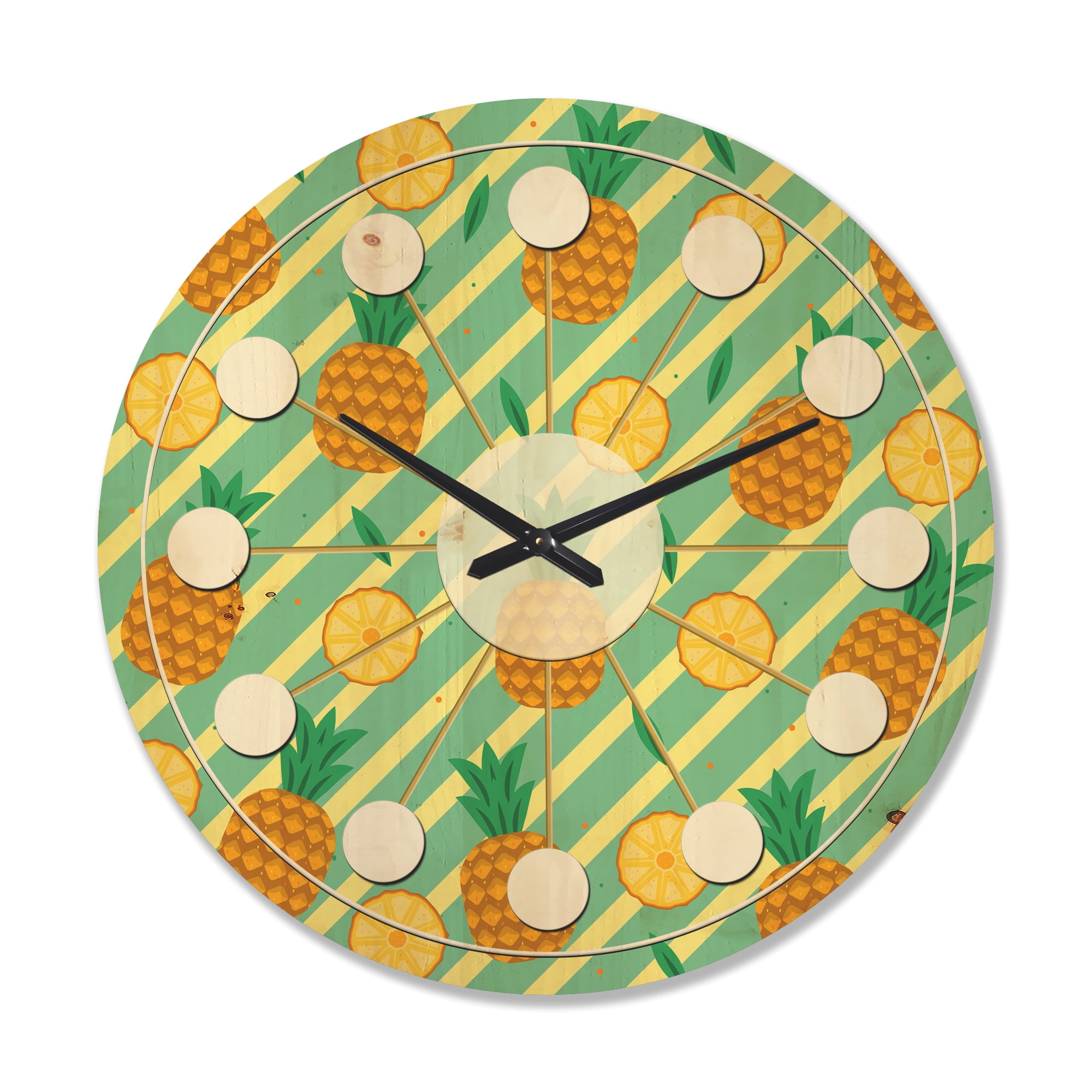 Designart 'Pineapple Summer Bliss Retro I' Mid-Century Modern Wood Wall Clock