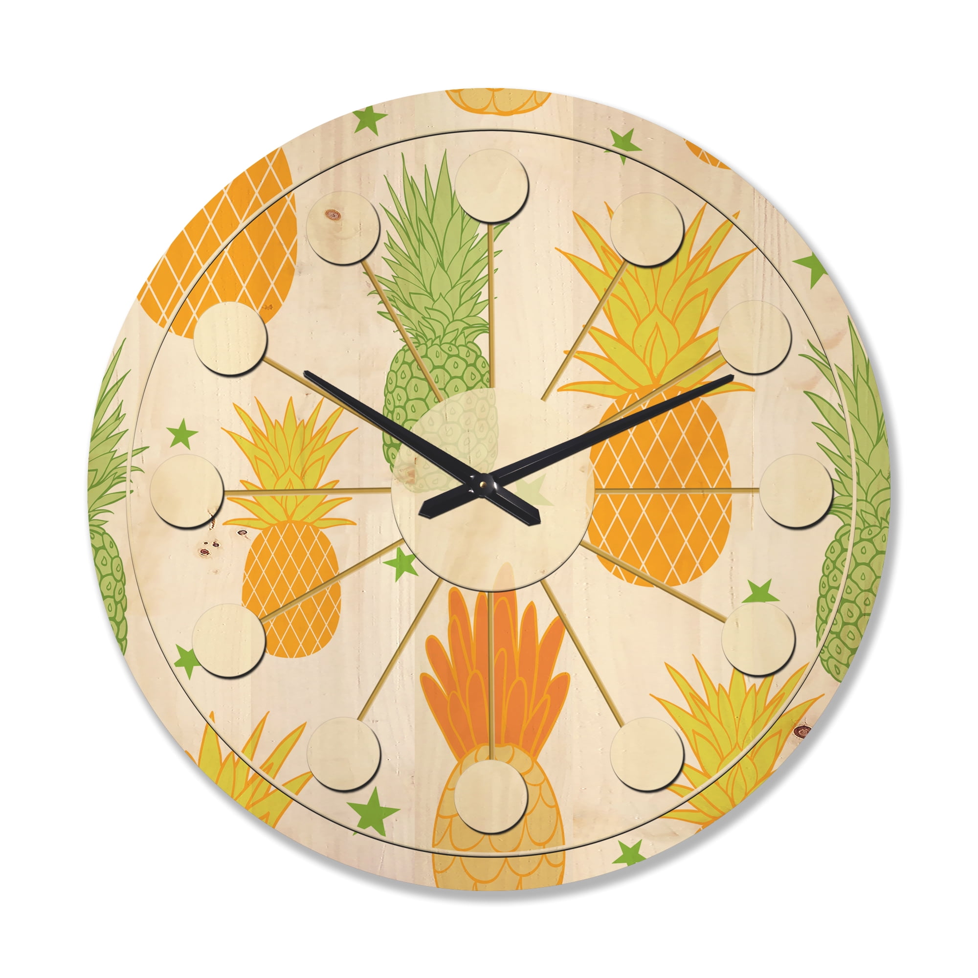Designart 'Pineapple Summer Bliss Retro II' Mid-Century Modern Wood Wall Clock