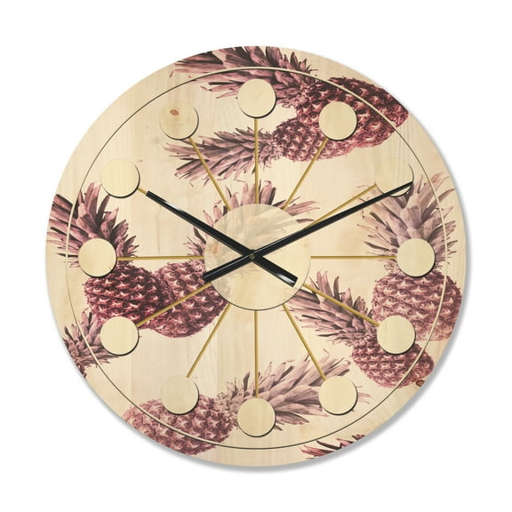 Designart 'Pineapple Summer Bliss Retro III' Mid-Century Modern Wood Wall Clock