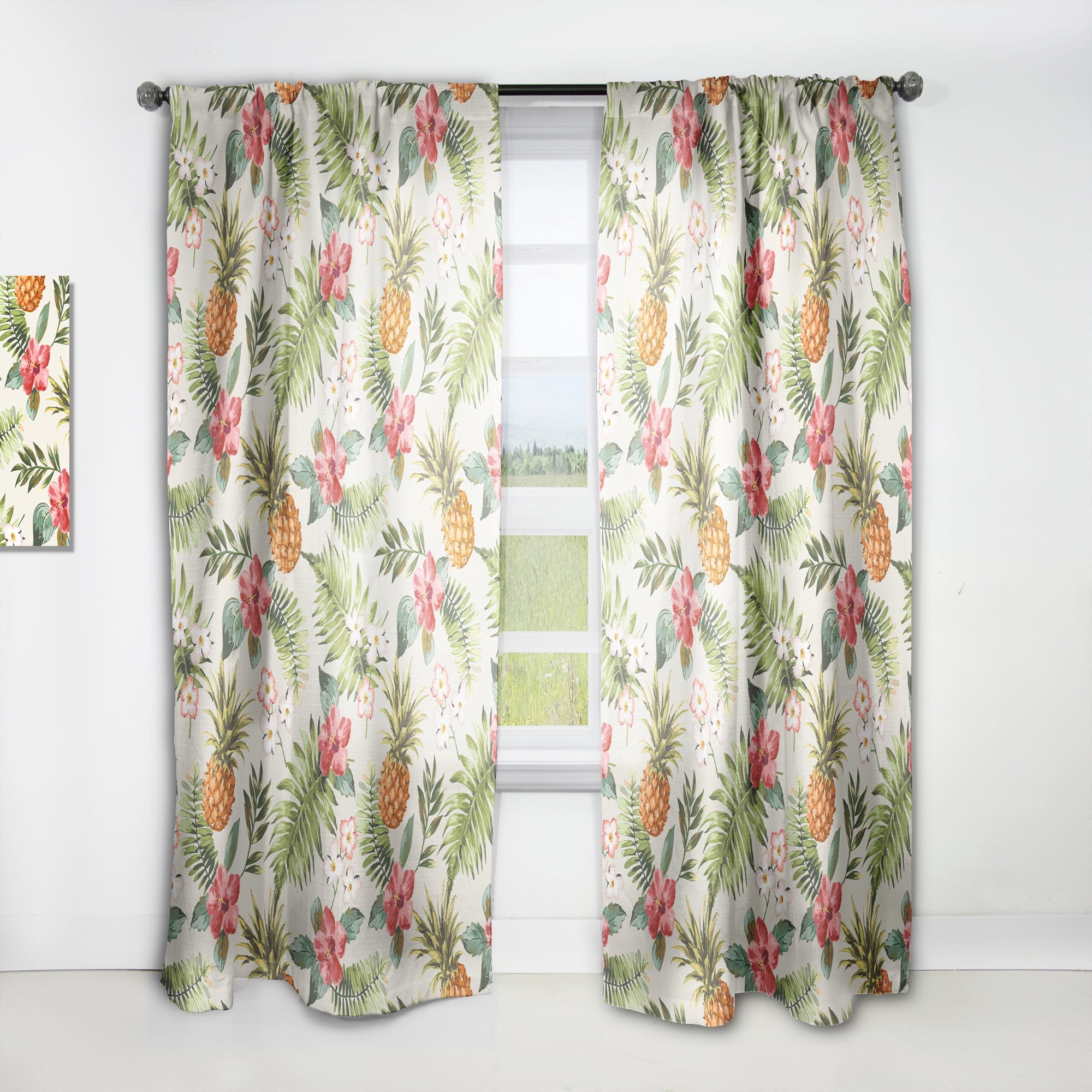Designart 'Pineapple Summer Bliss Retro IV' Mid-Century Modern Curtain Panel