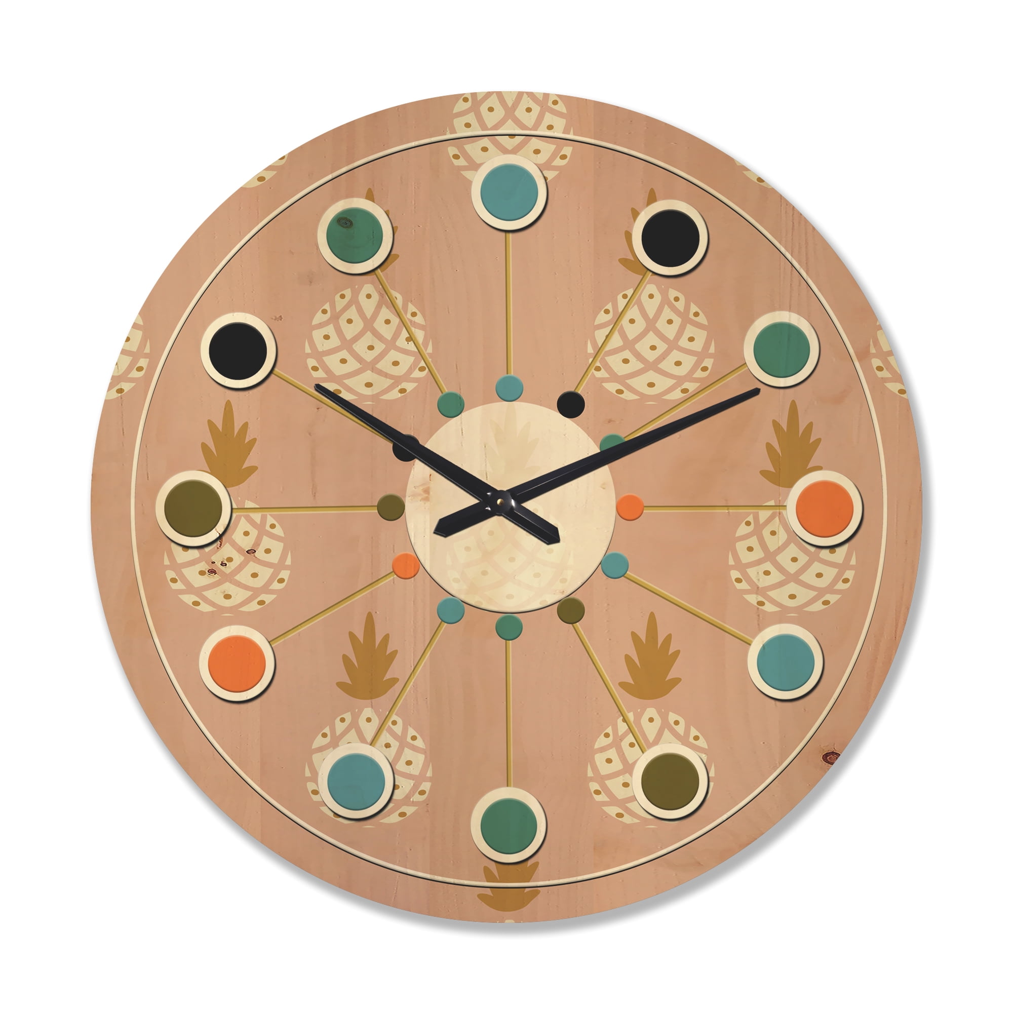 Designart 'Pineapple Summer Bliss Retro VII' Mid-Century Modern Wood Wall Clock