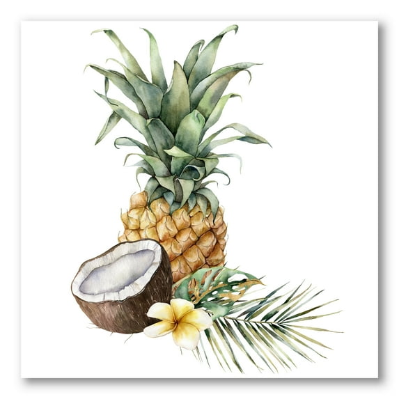 Designart ' Pineapple With Plumeria Coconut and Palm Leaves ' Traditional Canvas Wall Art Print