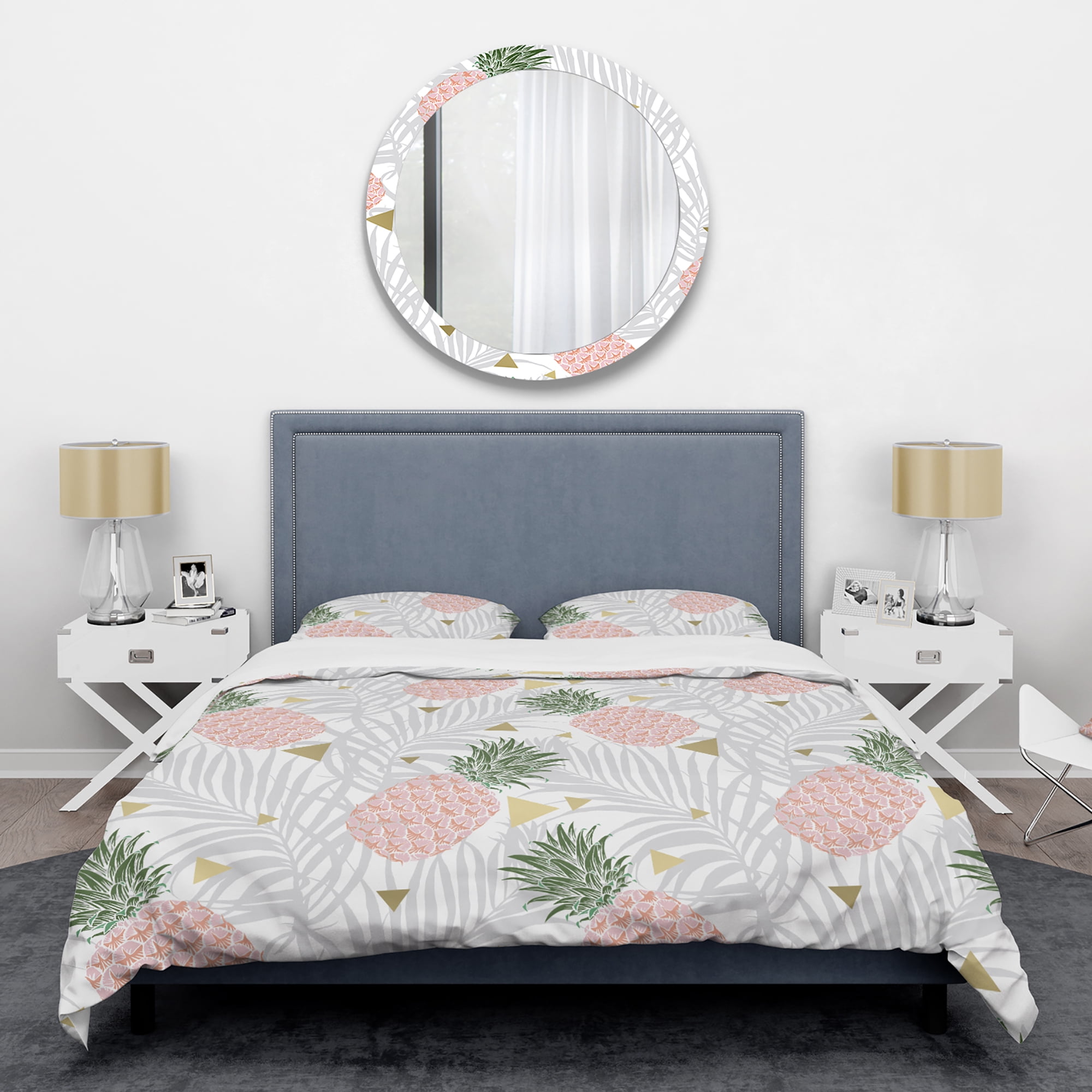 Designart 'Pineappple On Tropical Leaves' Mid-Century Modern Duvet Cover Set