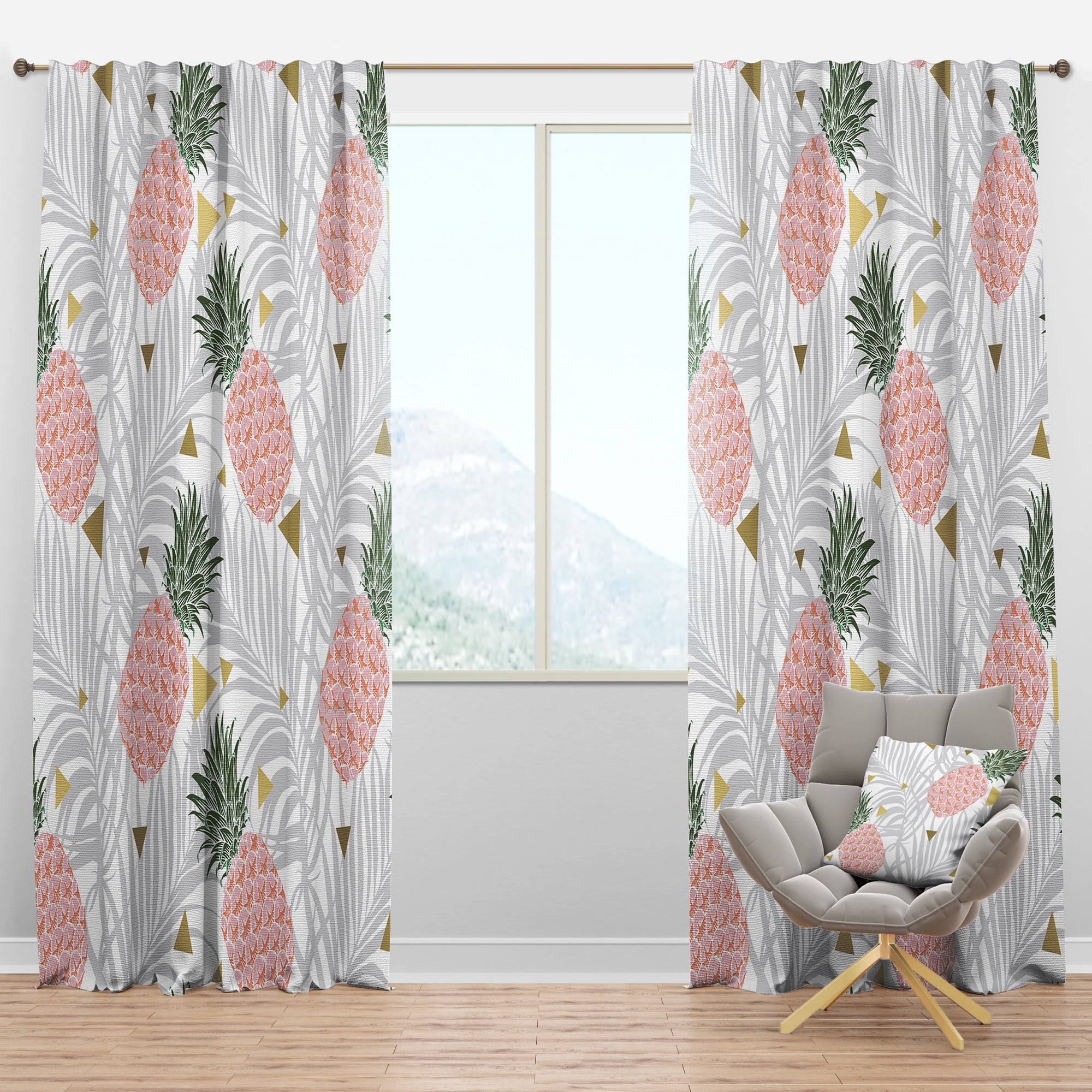 Designart 'Pineappple On Tropical Leaves Retro Pattern' Mid-Century Modern Blackout Curtain Panel