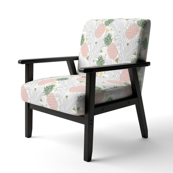 Designart "Pineappple On Tropical Leaves" Upholstered Mid-Century Accent Chair - Arm Chair