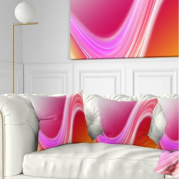 Designart Pink Abstract Curved Lines - Abstract Throw Pillow - 16x16