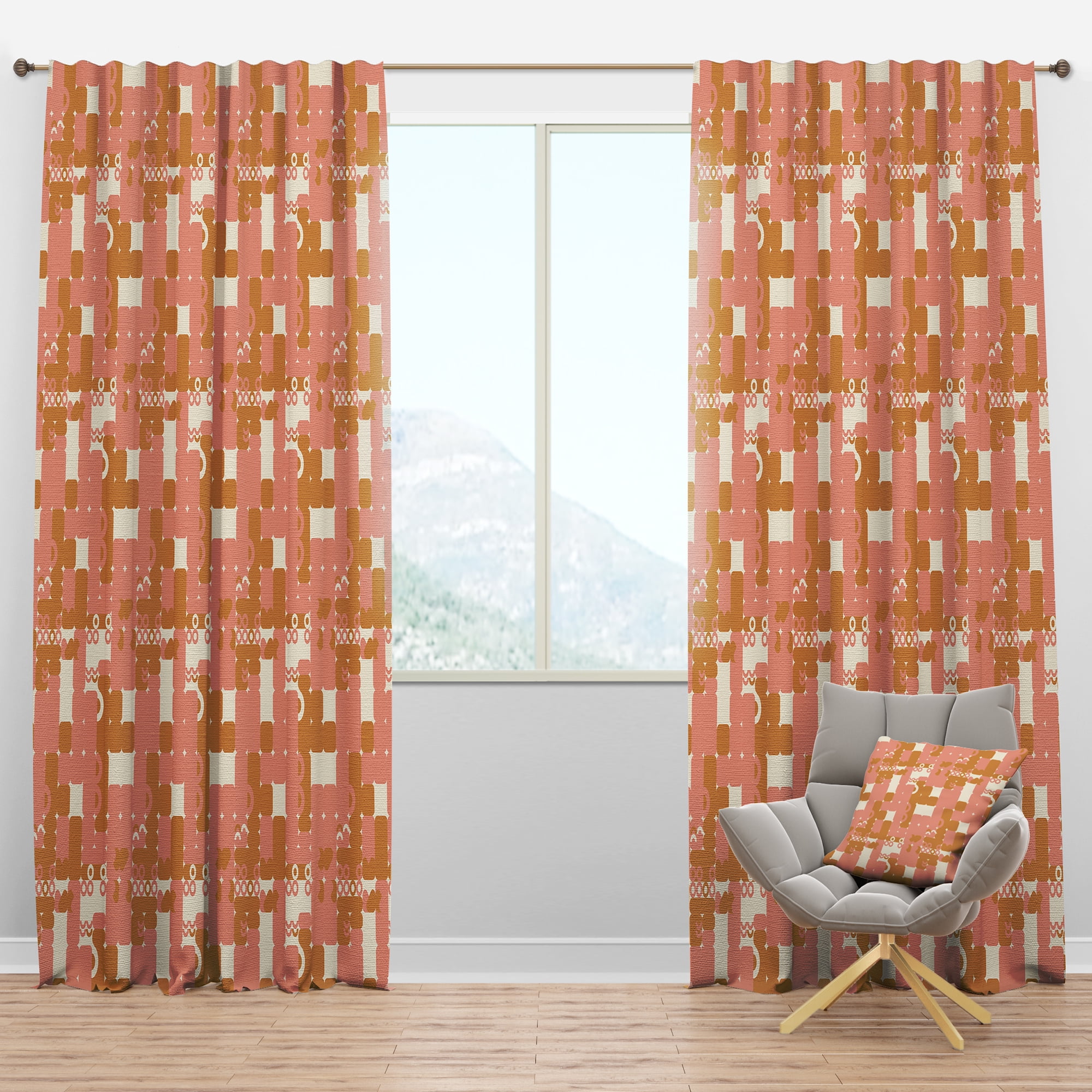 Designart 'Pink Abstract Retro Design' Mid-Century Modern Blackout Curtain Panel