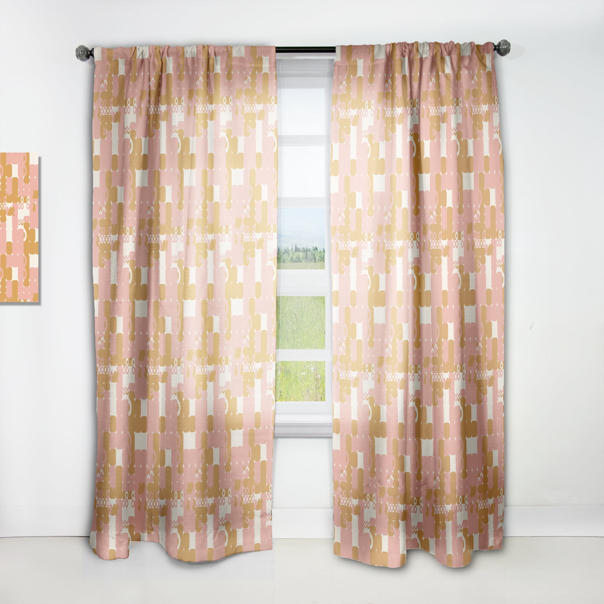 Designart 'Pink Abstract Retro Design' Mid-Century Modern Pink Sheer Curtain Panel