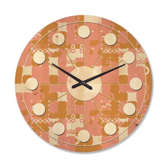 Designart 'Pink Abstract Retro Design' Mid-Century Modern Wood Wall Clock