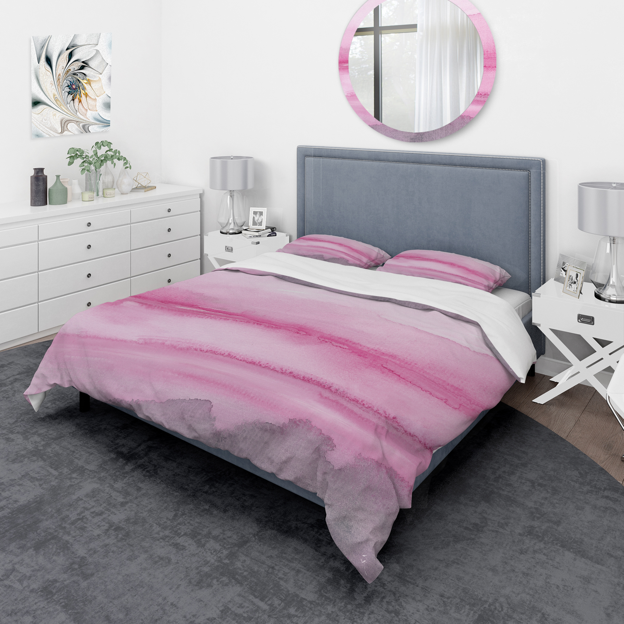 Designart 'Pink Abstract Watercolor' Geometric Duvet Cover Set