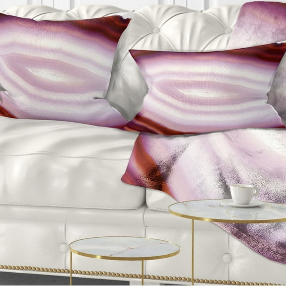 Designart Pink Agate Geode Geological Crystals - Abstract Throw Pillow - 12x20