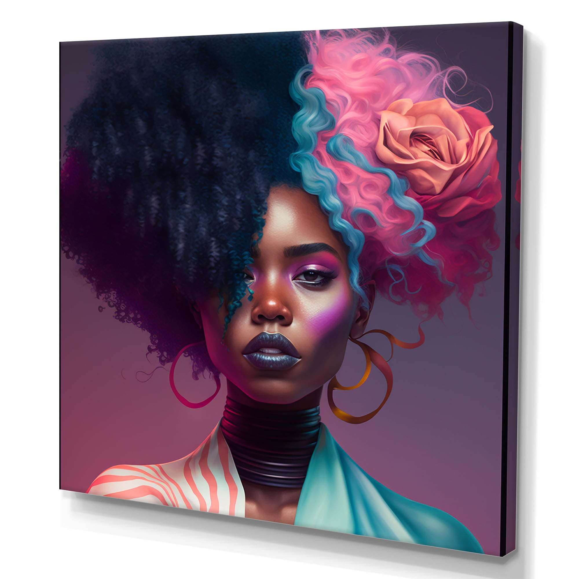 Designart Pink And Blue African American Woman I Canvas Wall Art