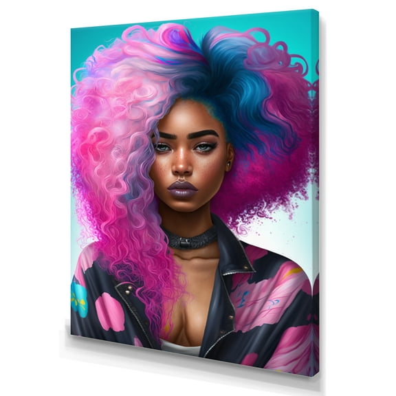 Designart Pink And Blue African American Woman II Canvas Wall Art