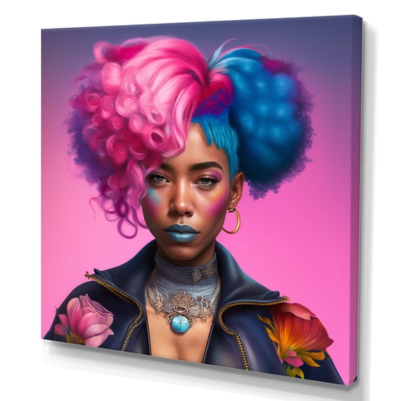 Designart Pink And Blue African American Woman III Canvas Wall Art