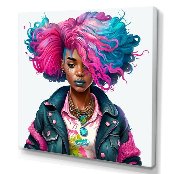 Designart Pink And Blue African American Woman IV Canvas Wall Art