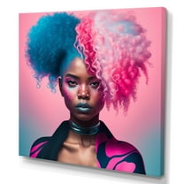 Designart Pink And Blue African American Woman VII Canvas Wall Art