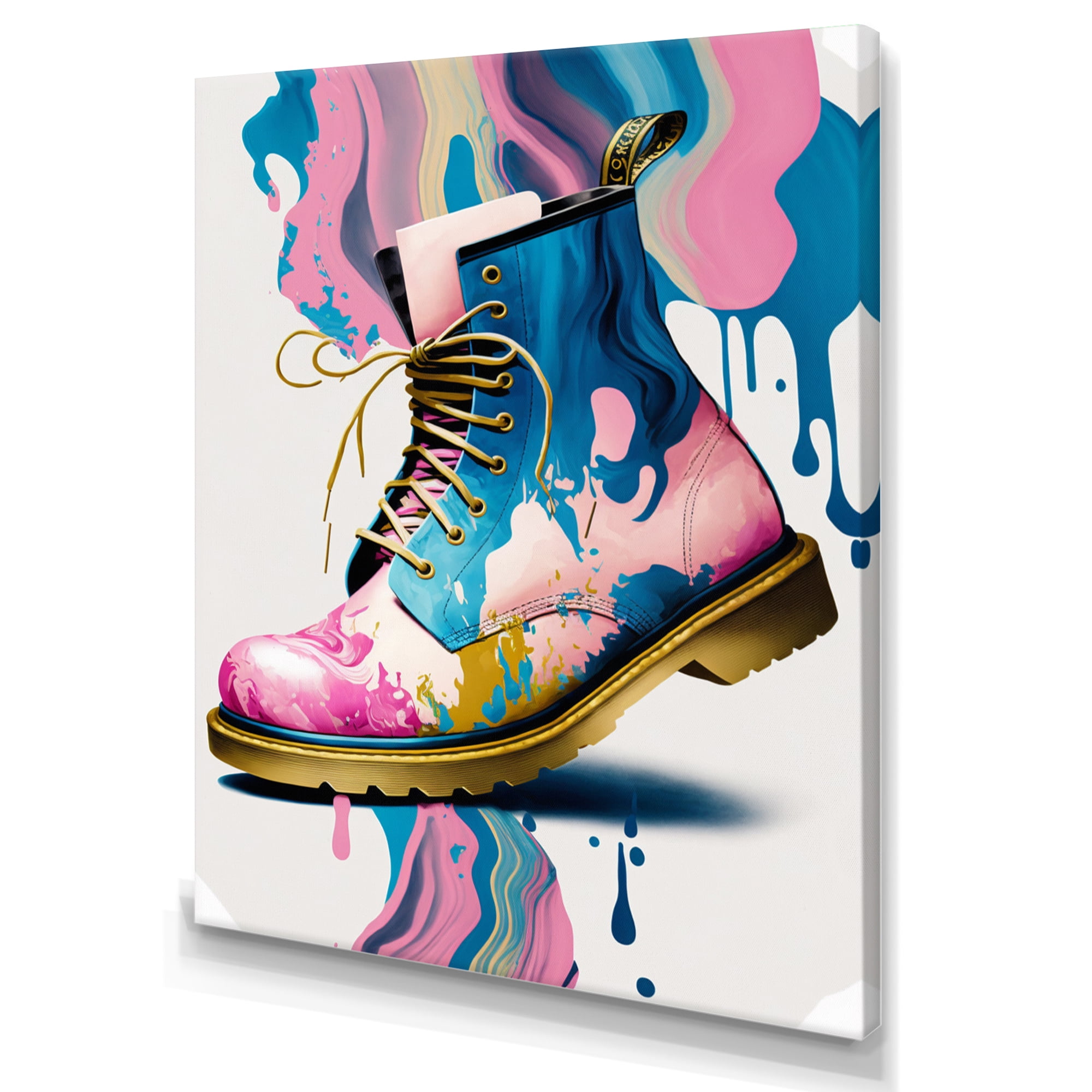 Designart Pink And Blue Art Deco Army Shoes II Canvas Wall Art