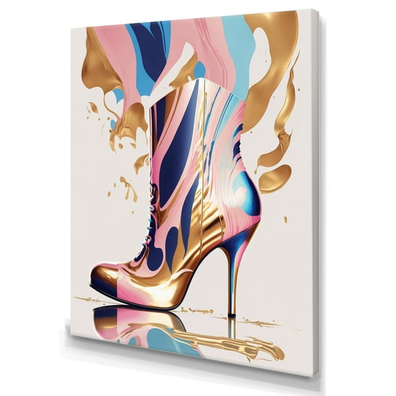 Designart Pink And Blue Art Deco High Heel Boots III Canvas Wall Art