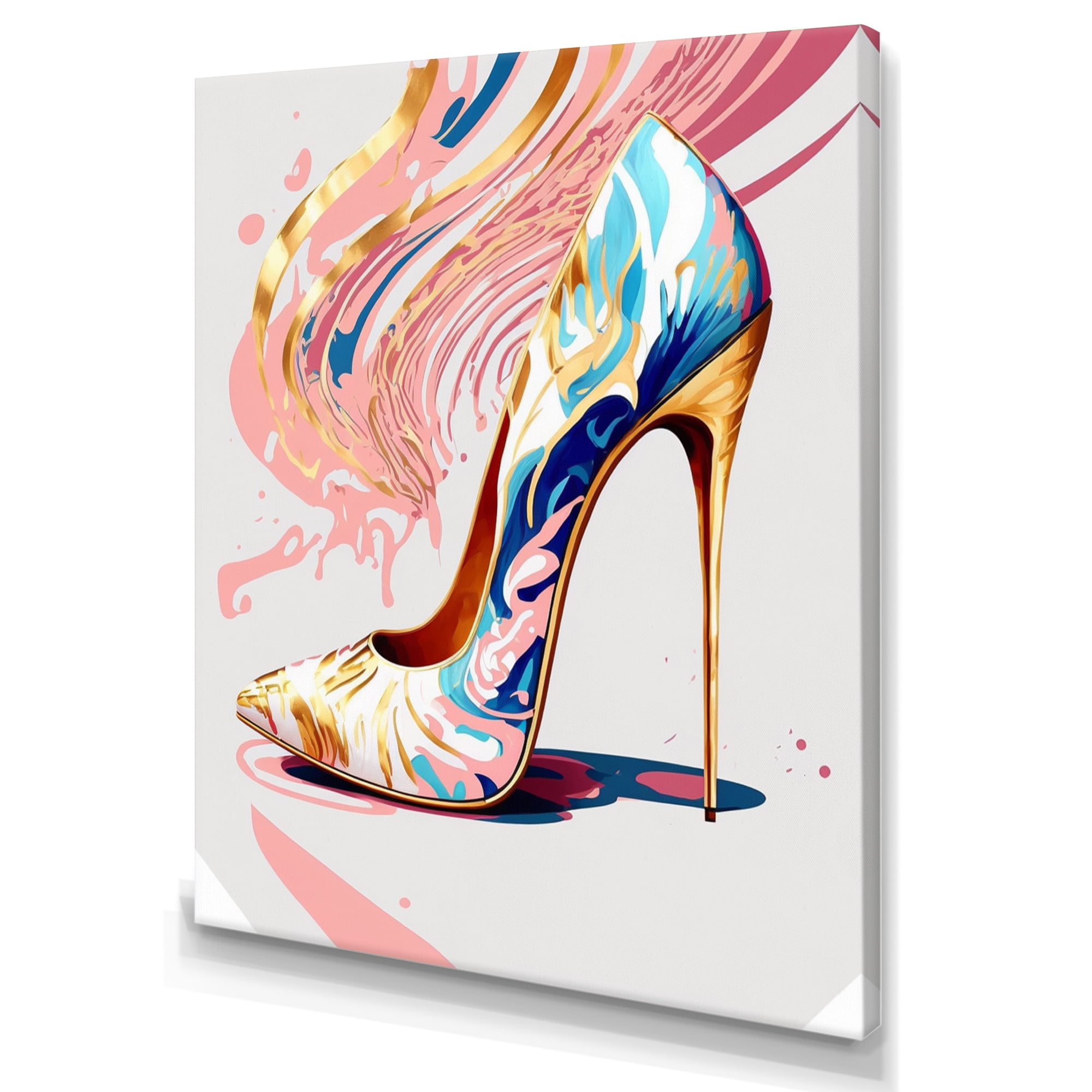 Designart Pink And Blue Art Deco High Heel Shoes I Canvas Wall Art