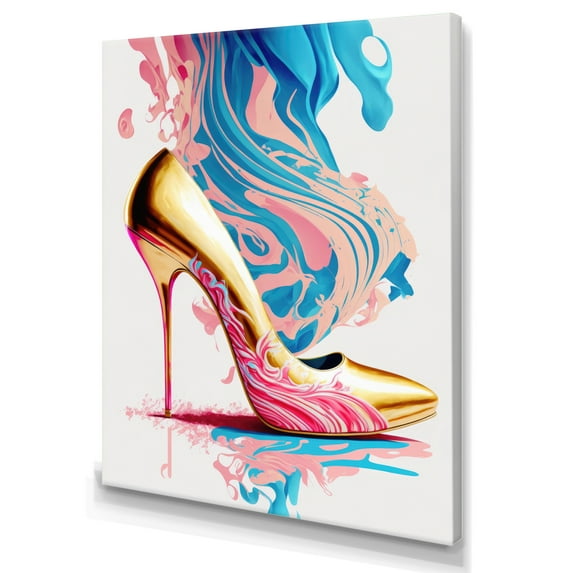 Designart Pink And Blue Art Deco High Heel Shoes III Canvas Wall Art