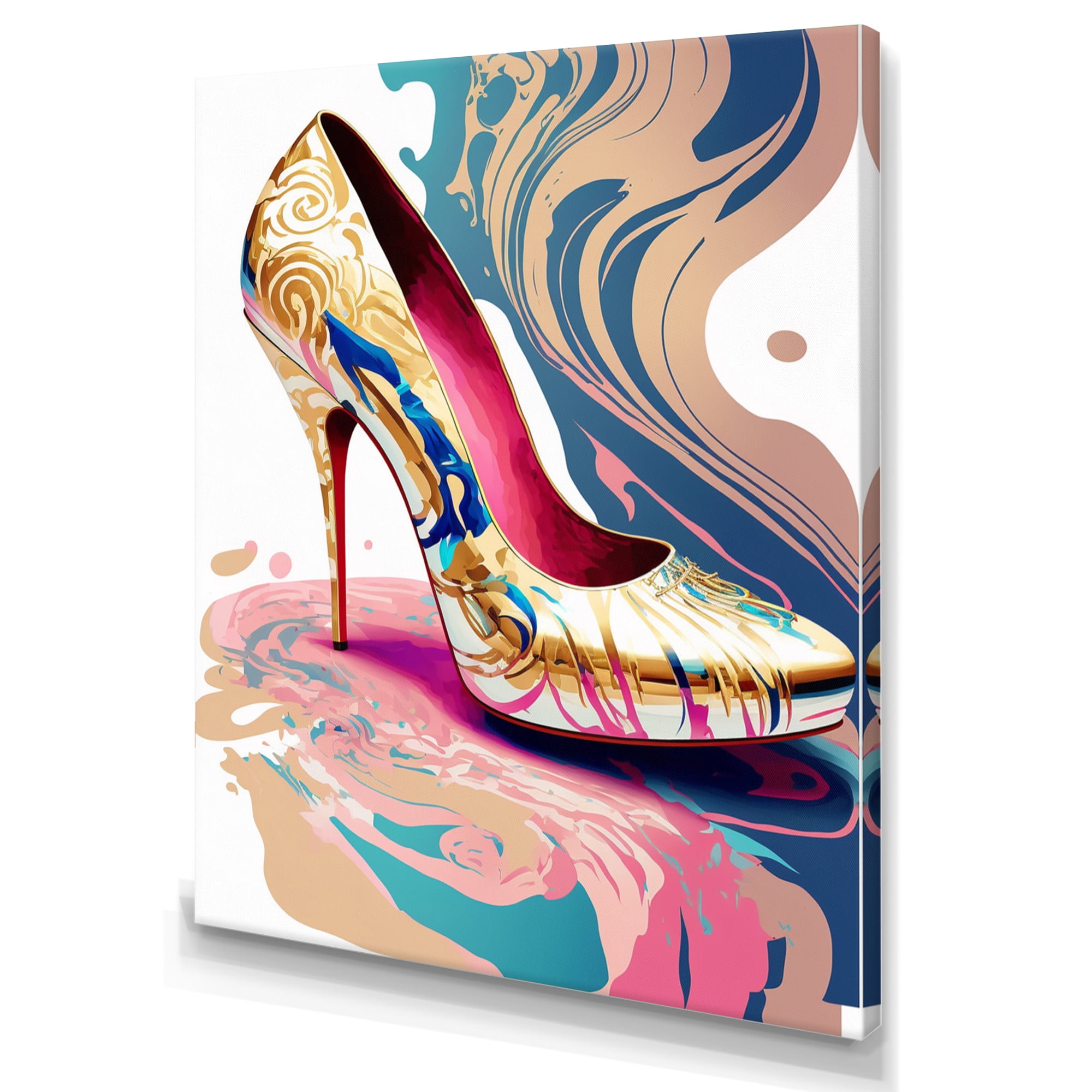 Designart Pink And Blue Art Deco High Heel Shoes IV Canvas Wall Art