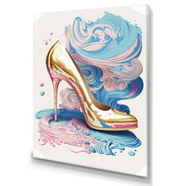 Designart Pink And Blue Art Deco High Heel Shoes V Canvas Wall Art