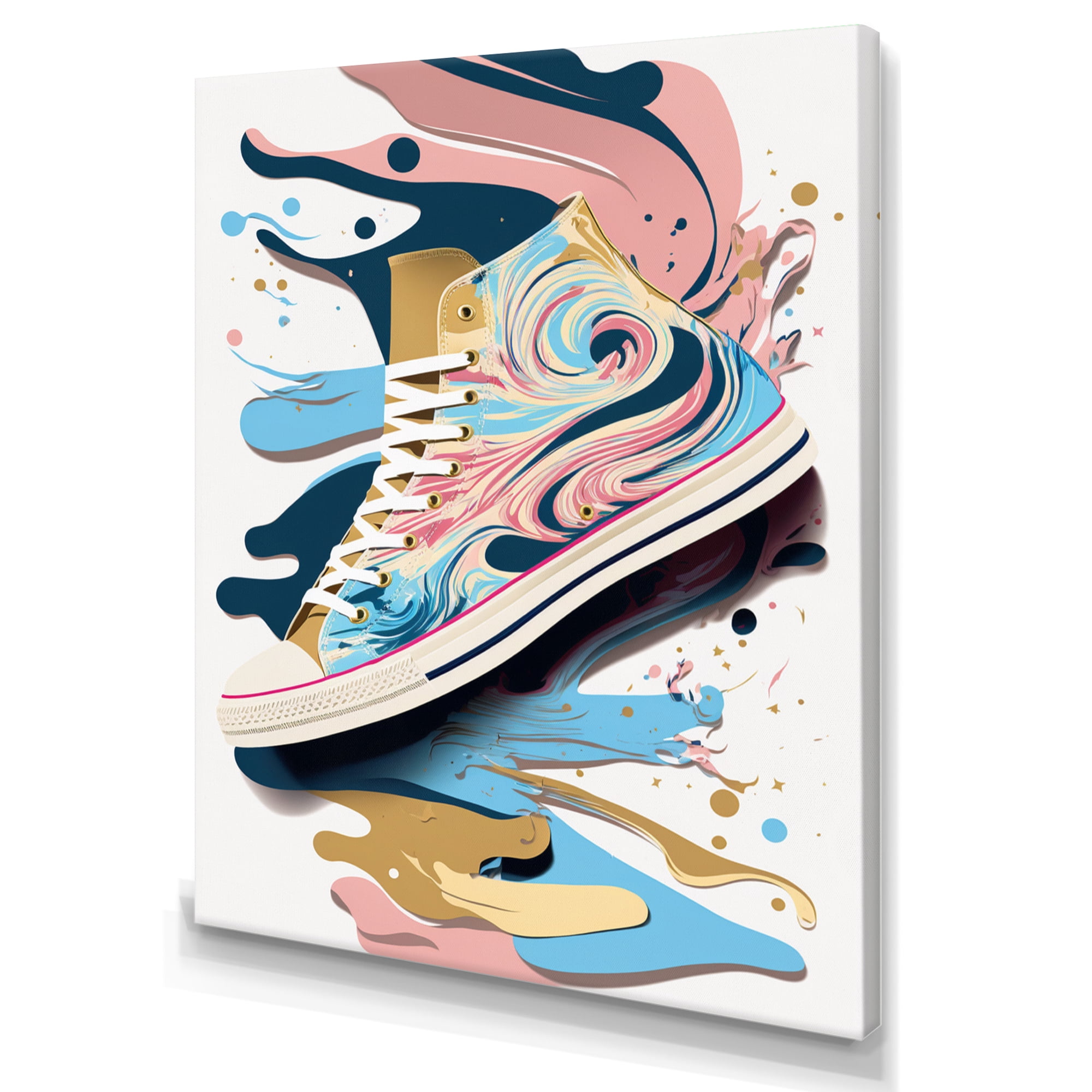 Designart Pink And Blue Art Deco Sneaker Shoe Canvas Wall Art