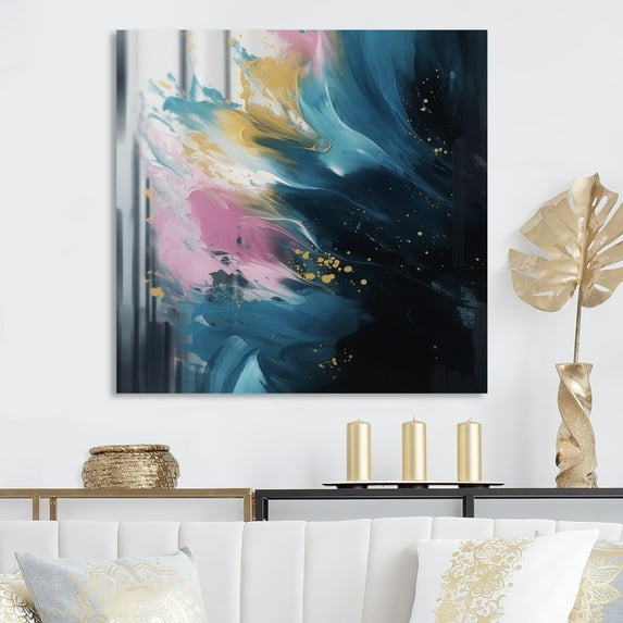 Designart "Pink And Blue Exploring The Unseen II" Modern Geometric Canvas Wall Art