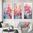 thumbnail image 1 of Designart "Pink And Blue Trees landscape Pointillism VI" Cottage Framed Wall Art Set Of 3 - Red Trees Frame Canvas Set For Living Room Decor, 1 of 7
