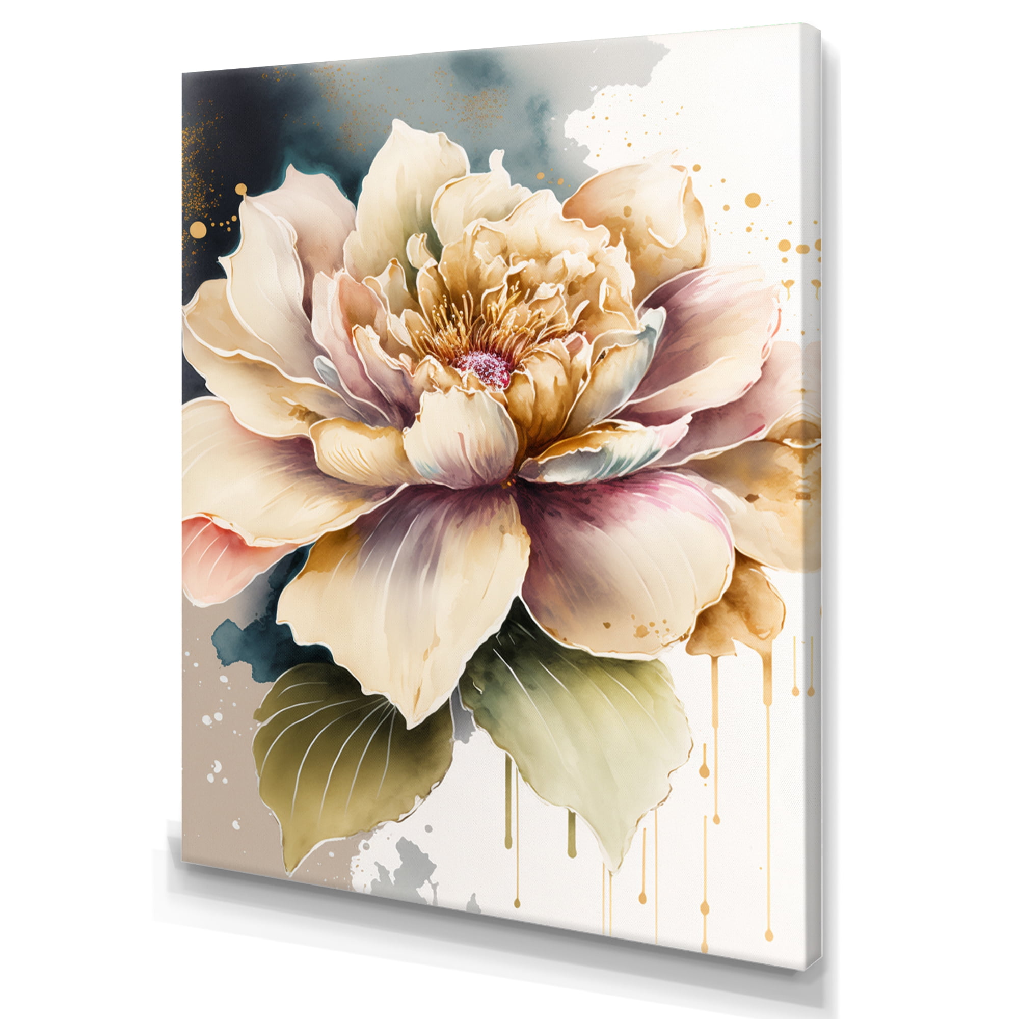 Designart Pink And Cream Watercolor Flower V Canvas Wall Art