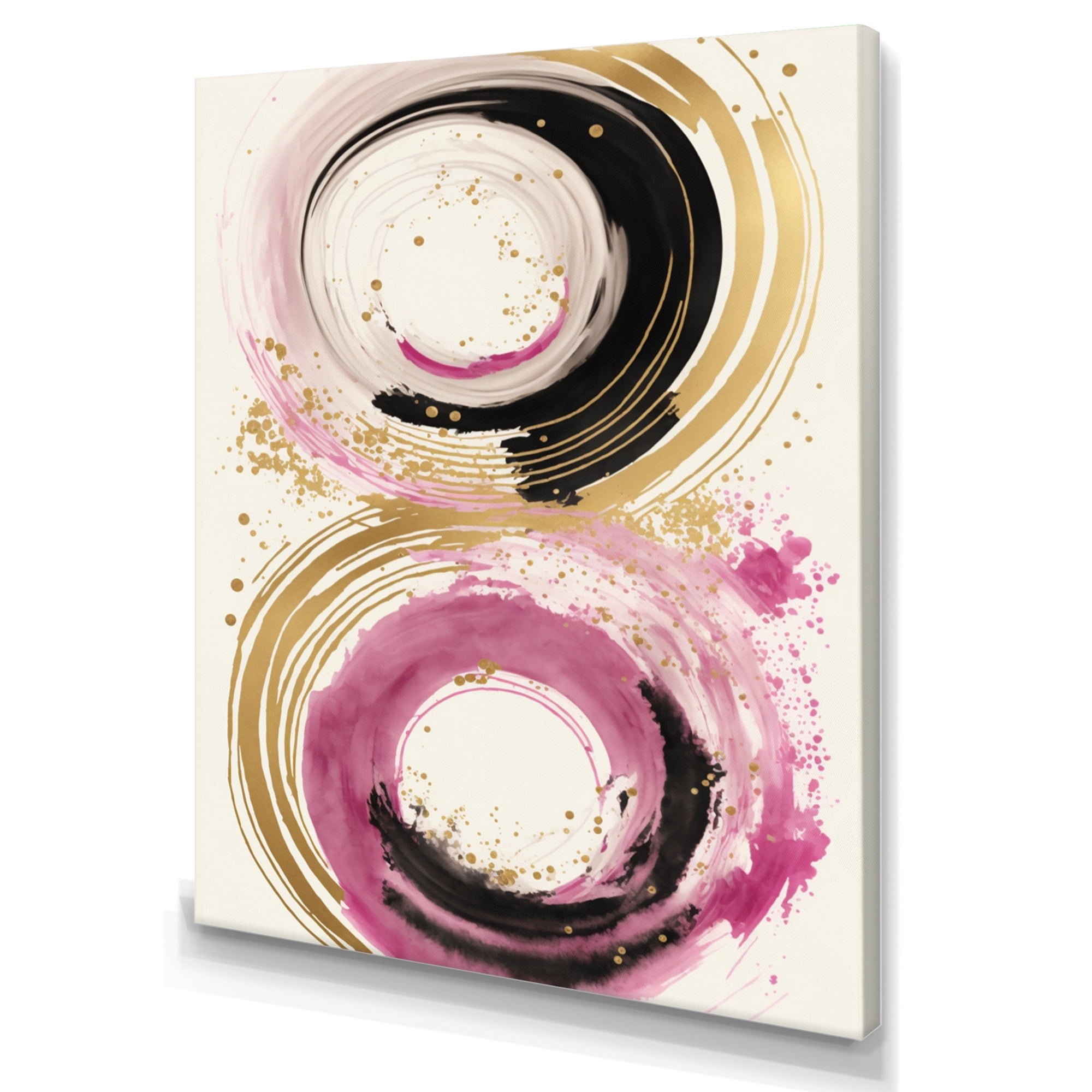 Designart Pink And Gold Curves I Canvas Wall Art