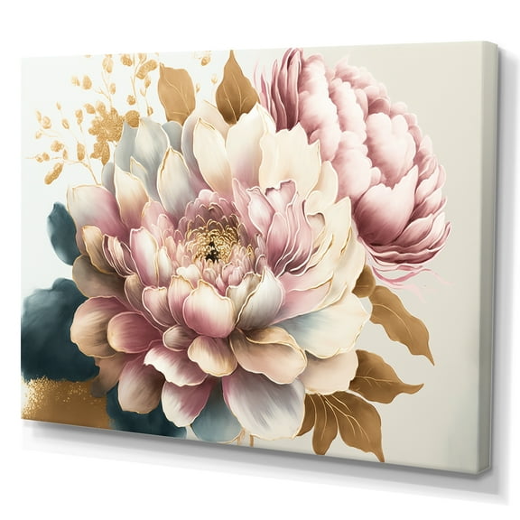Designart Pink And Gold Dahlia Flower Canvas Wall Art