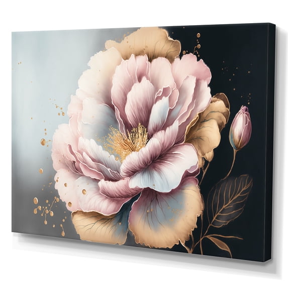 Designart Pink And Gold Hibiscus Flower I Canvas Wall Art