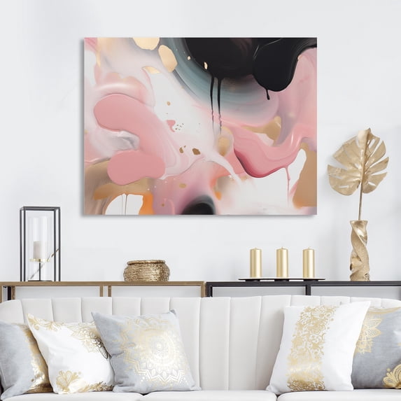 Designart "Pink And Gold Inner Worlds Of Marble II" Abstract Marble Canvas Wall Art