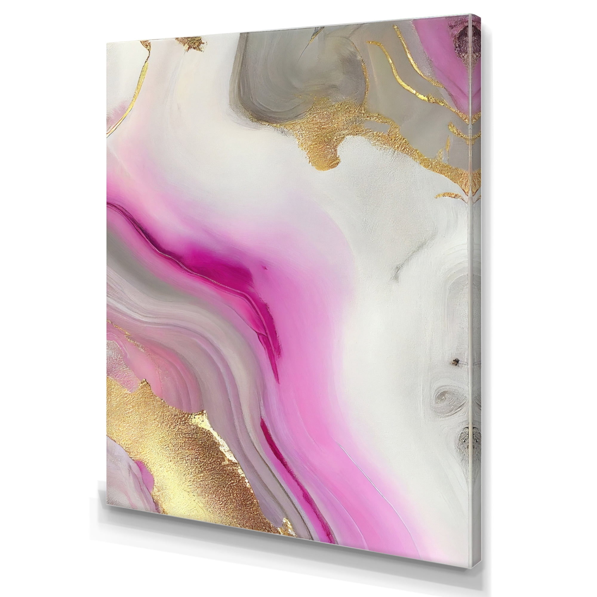 Designart Pink And Gold Marble Abstract II Canvas Wall Art