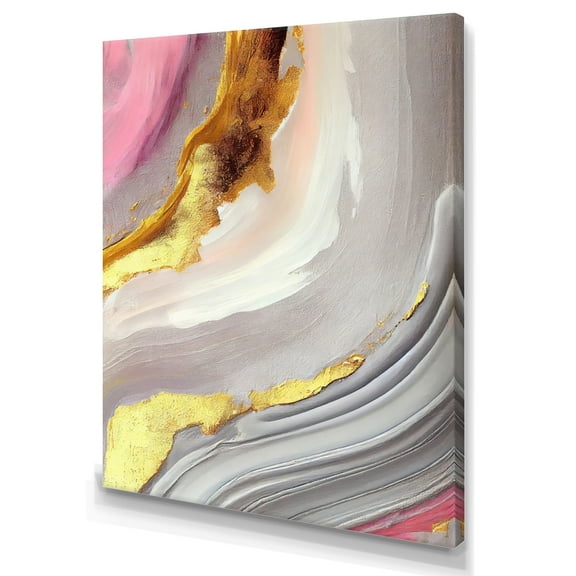 Designart Pink And Gold Marble Abstract VII Canvas Wall Art