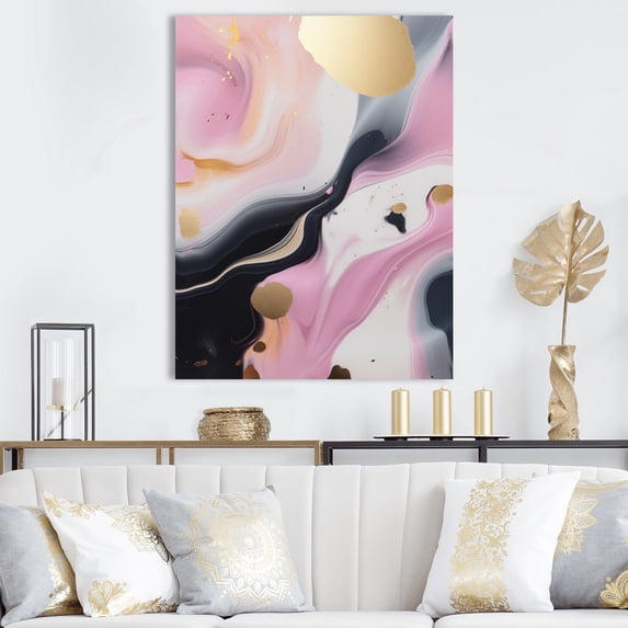 Designart "Pink And Gold Marble Symphony II" Abstract Marble Wall Art Living Room