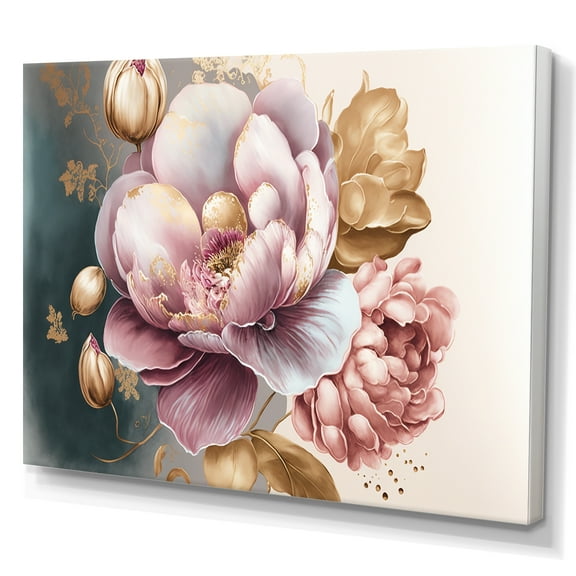 Designart Pink And Gold Orchid Flower I Canvas Wall Art