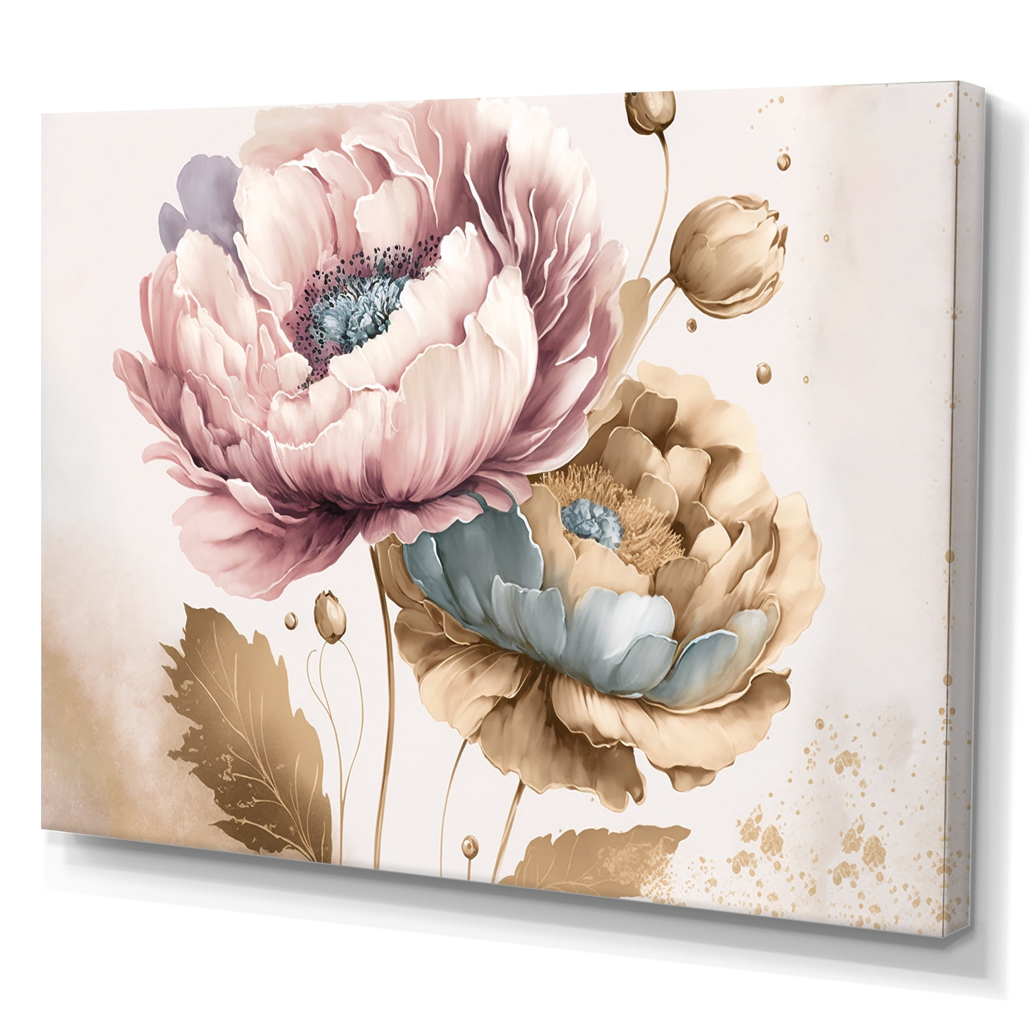 Designart Pink And Gold Poppy Flowers II Canvas Wall Art