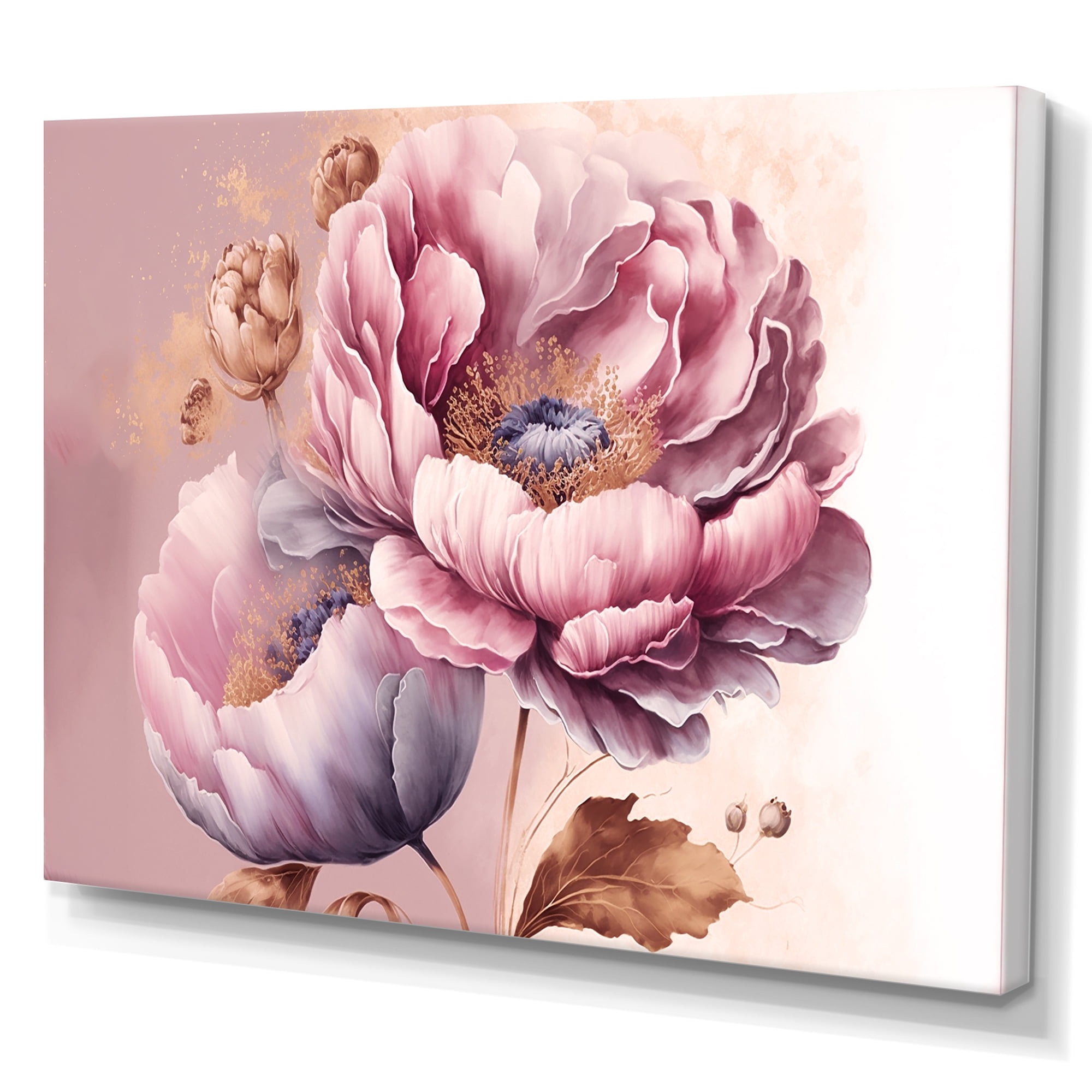 Designart Pink And Gold Poppy Flowers III Canvas Wall Art