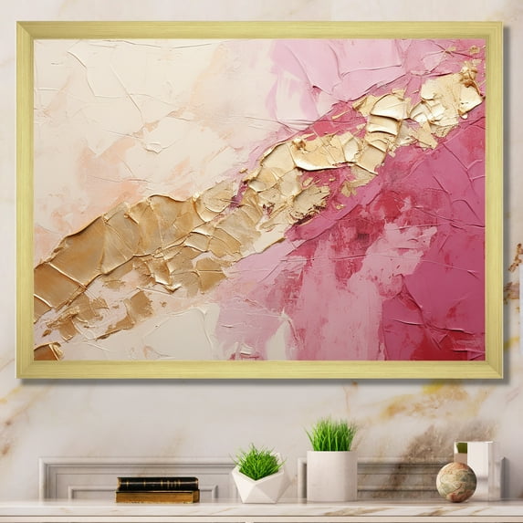 Designart "Pink And Gold Pottery In Minimalism I" Abstract Spirals Picture Framed Wall Art Prints