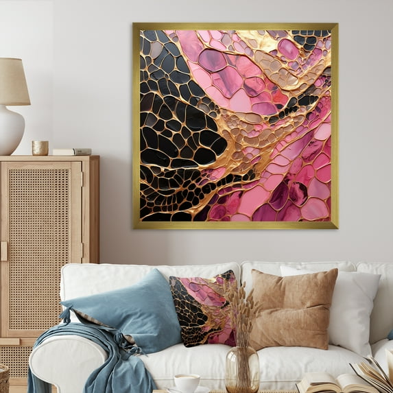 Designart "Pink And Gold Pottery In Minimalist Style" Abstract Spirals Picture Framed Wall Decor