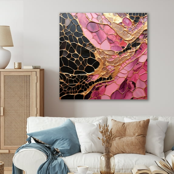 Designart "Pink And Gold Pottery In Minimalist Style" Abstract Spirals Wall Decor