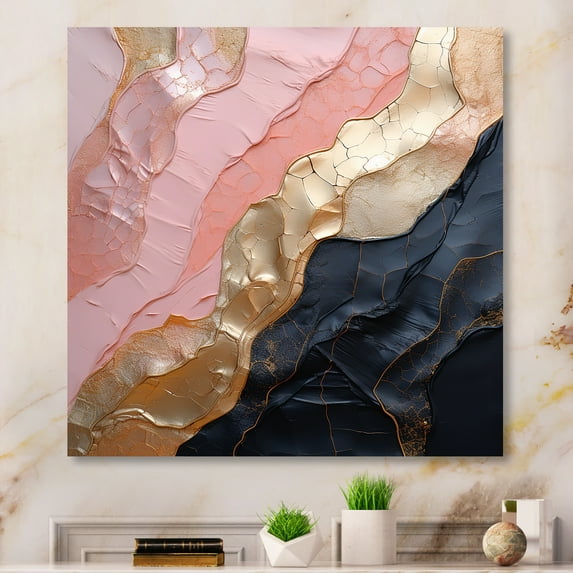 Designart "Pink And Gold Pottery In Minimalist Style I" Abstract Spirals Canvas Prints