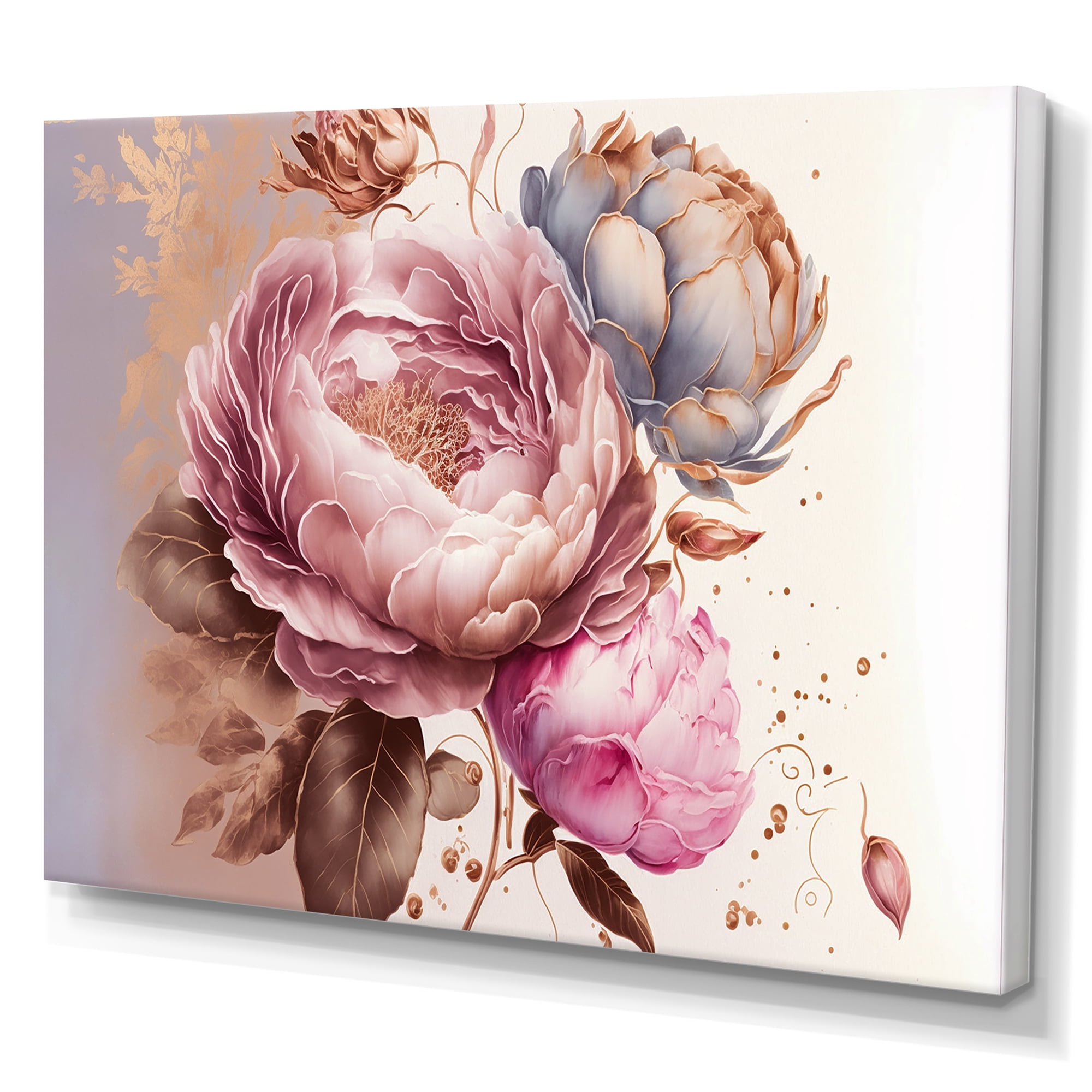 Designart Pink And Gold Rose I Canvas Wall Art