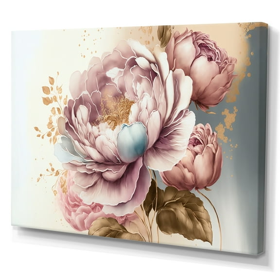 Designart Pink And Gold Rose II Canvas Wall Art