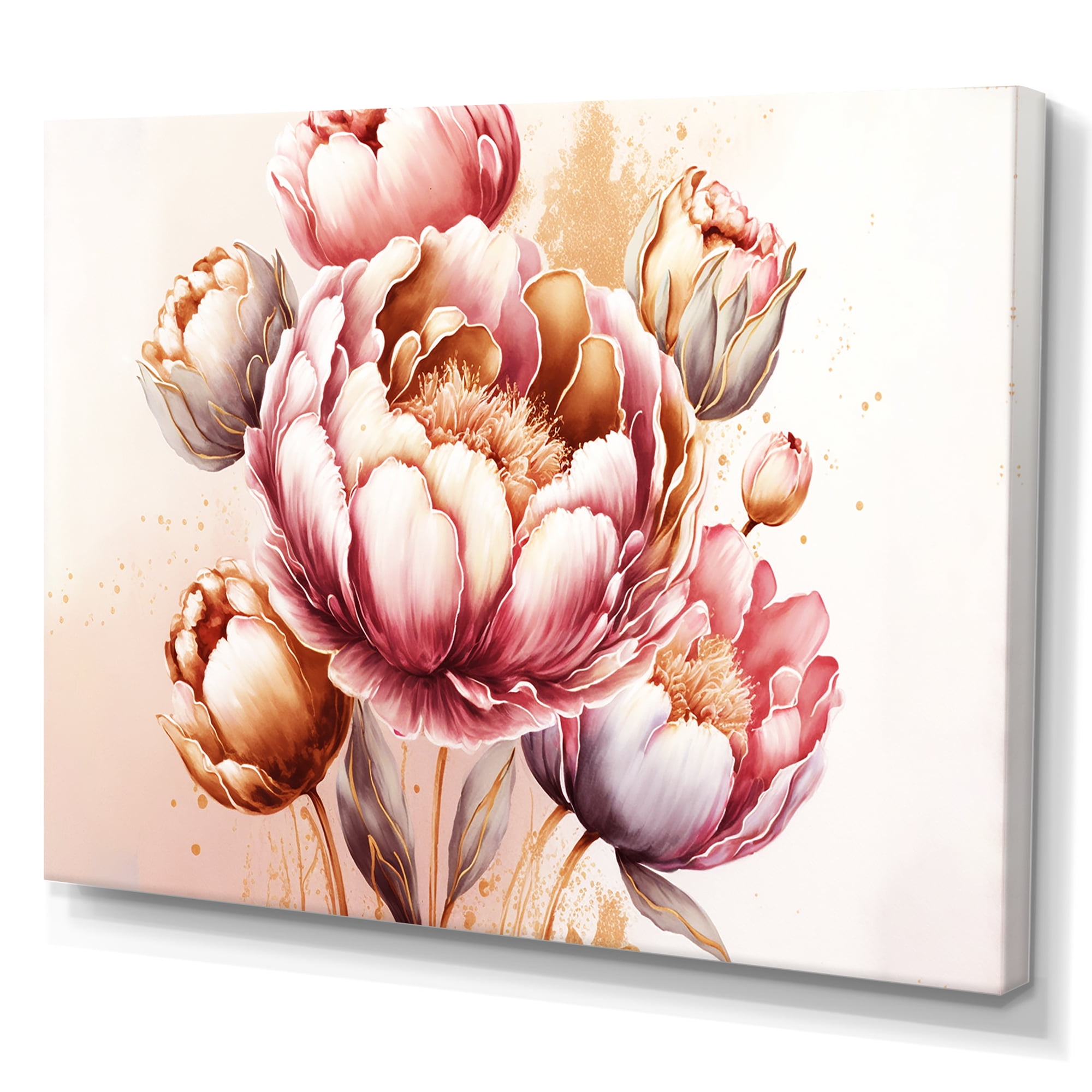 Designart Pink And Gold Tulips Canvas Wall Art