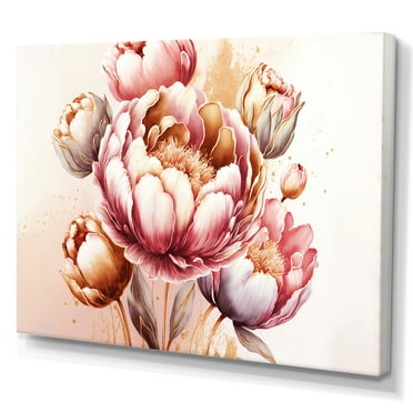Designart Pink And Gold Tulips Canvas Wall Art