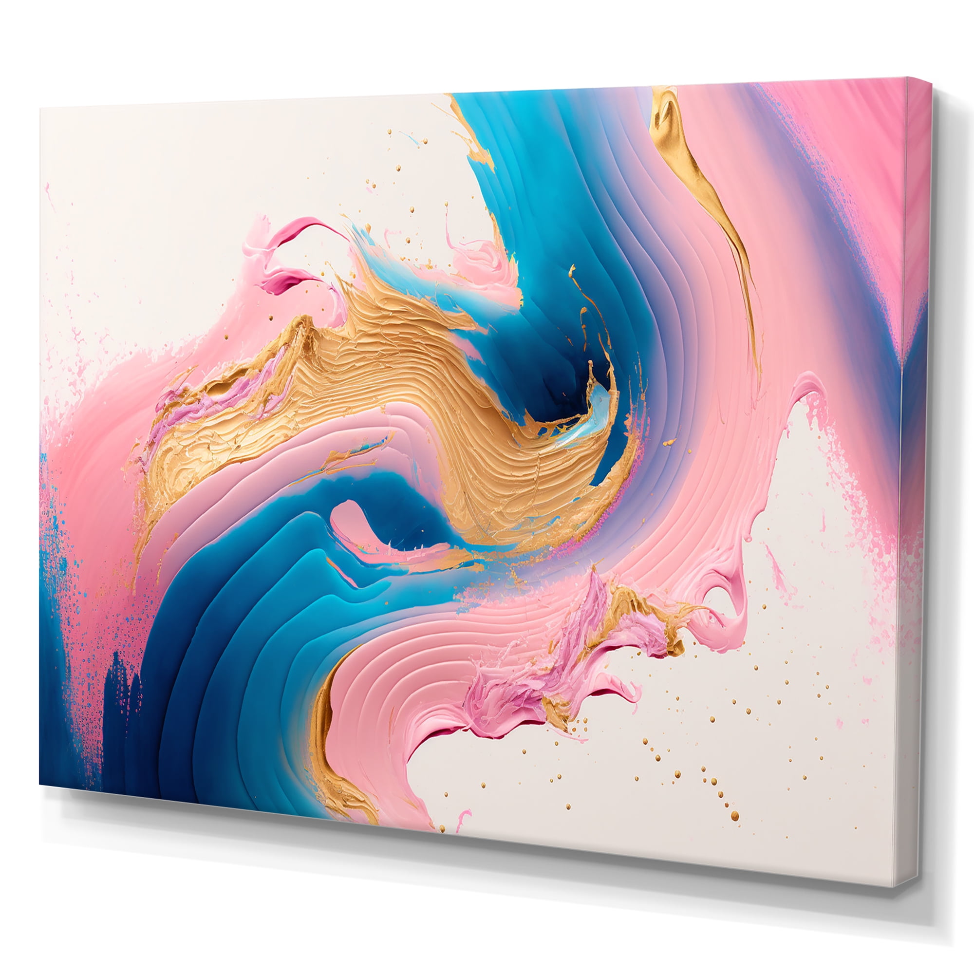 Designart Pink And Gold Waves Canvas Wall Art